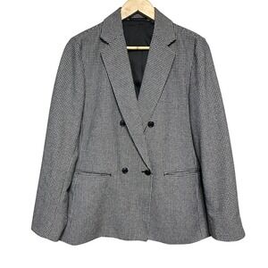 UNIQLO Womens Houndstooth Double Breasted Blazer‎ Jacket Size L Classic Office